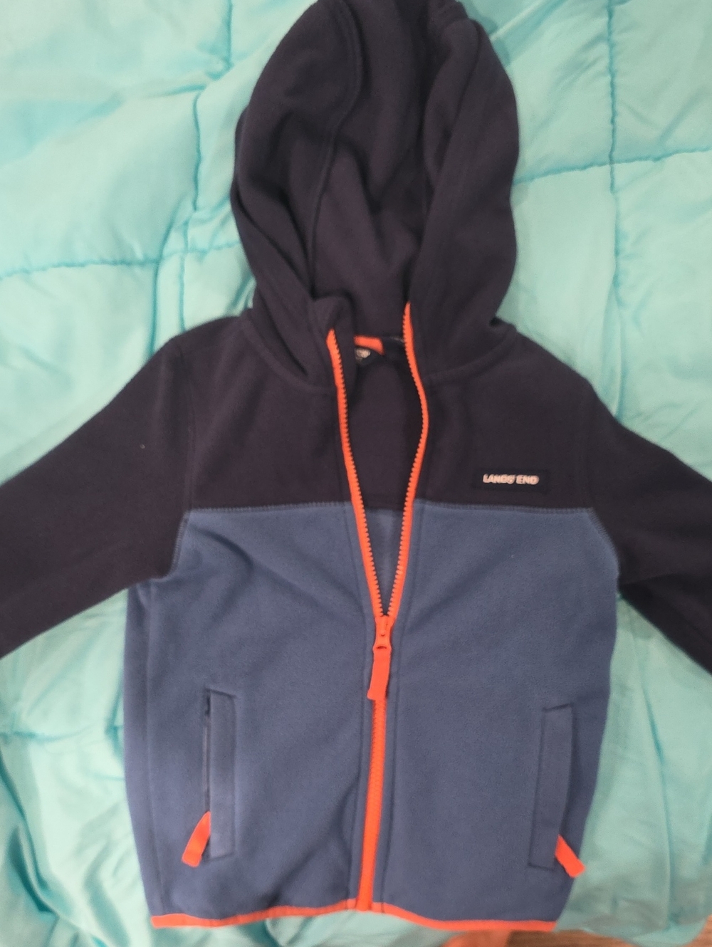 Lands' End Navy and Blue Fleece Hoodie with Orange Zip